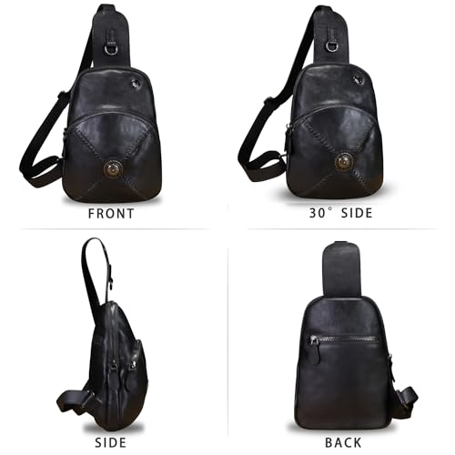Image of Genuine Leather Small Sling Bag for Women Crossbody Purse Handmade Hiking Daypack Retro Shoulder Backpack Vintage Chest Bags