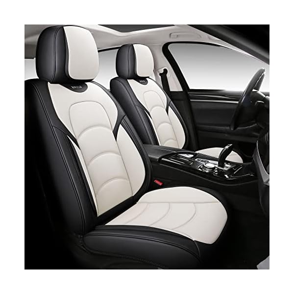 NS YOLO Full Coverage Car Seat Covers Universal Fit for Cars SUVs Pick-up Trucks with Waterproof Leatherette in Automotive Vehicle Interior Accessories (Black and White, Full Set)