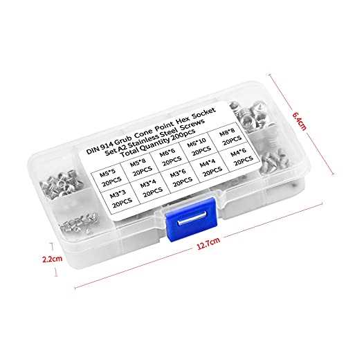 200 Stück Madenschraube Kegelspitze M3 M4 M5 M6 M8 Kegelspitze der Schraube ohne Kopf Innensechskant Innensechskant Tasse Edelstahlgewinde Sechskantschraube mit Lochspitze
