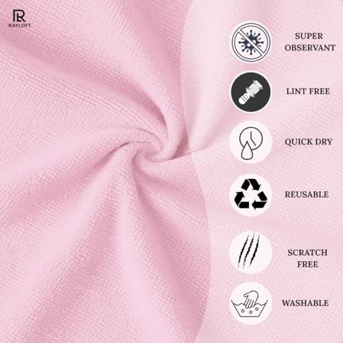 Image of Microfiber Cleaning Cloth Roll - 20 Reusable Washable Pre-Cut Towels | Tear-Away Kitchen Cleaning Cloth for Counters, Glass, Utensils, Appliances, & Home Surfaces - 25x25 cm Pink