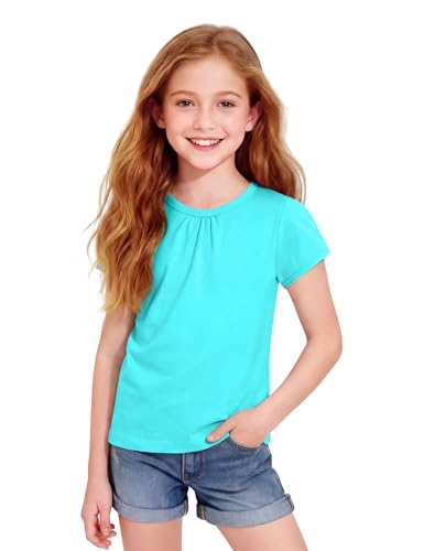 Image of Girls Short Sleeve Shirts Cotton Crew Neck T-Shirt Kids Plain Tees Tops Size 5-12 Years