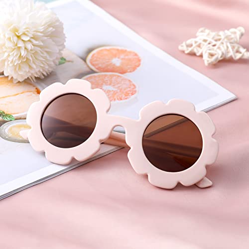 Pro Acme Flexible Cute Round Flower Sunglasses For Kids Uv 400 Protection Polarized Glasses Children Girl Boy Gifts (Cream Beige Frame | Brown Lens) #TOP1