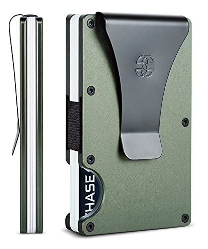 SUAVELL Slim Wallets for Men. Carbon Fiber RFID Mens Wallet w Money Clip. Thin, Minimalist Aluminum Credit Card Holder (Hunter Element)