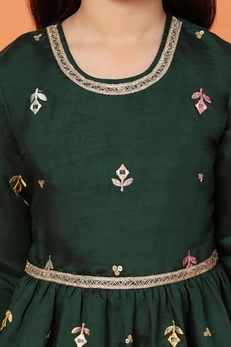 Image of Fashion Dream Girls Chanderi Embroidered Maxi Dress with Dupatta|Ethnic Gown for Kids