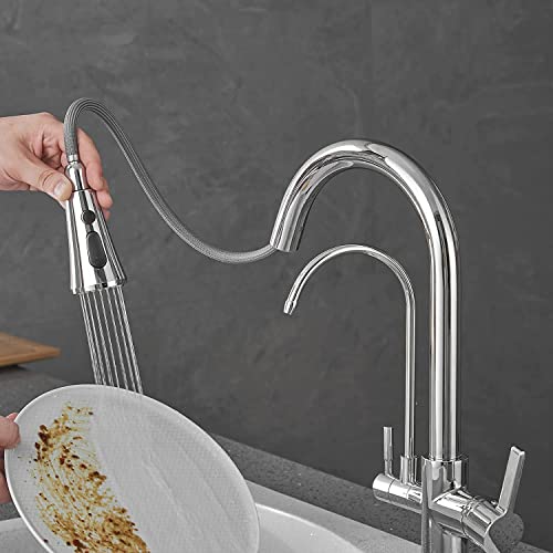 Robinet de cuisine extractible à 3 voies avec douchette maniable