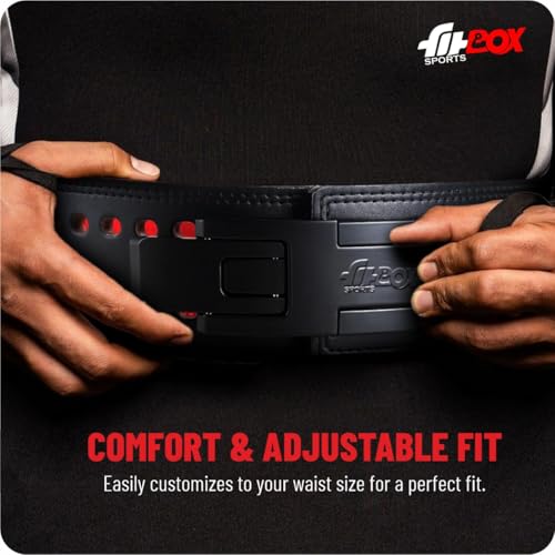 Image of FitBox Sports Pro Lever Weightlifting & Powerlifting Belt - Leather Gym Belt for Heavy Lifting, Squats, Deadlifts - Strong Back Support & Double | Men & Women L /XL (Black)