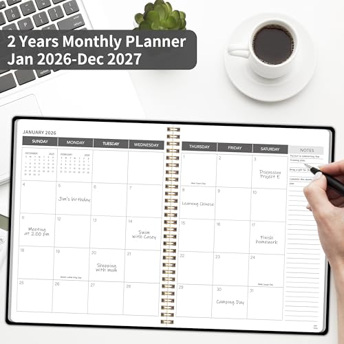 Monthly Planner 2026-2027, 2026 Calendar 24 Months Planner, Jan 2026 - Dec 2027, 8.6\" x 11\", Academic Calendar Hard PVC Cover with Spiral Bound, Perfect for School & Office for Women & Men - Thumbnail 4