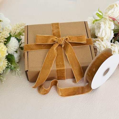 RIBBOOO Khaki Velvet Ribbon 2.5CM x 9.14 Meter, Vintage Velvet Ribbons for Christmas Wreath Bow Decoration Craft Gift Wrapping, Valentine's Day Bouquet Packaging - Image 4