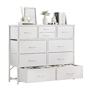 LUMTOK 10-Drawer Dresser, Fabric Storage Dressers Drawers for Bedroom, Hallway, Nursery, Closets, Steel Frame, Wood Top, Easy Pull Handle (White) LUMTOK 10 Drawer Dresser Fabric Storage Dressers Drawers for Bedroom Hallway Nursery Closets Steel Frame Wood Top Easy Pull Handle White