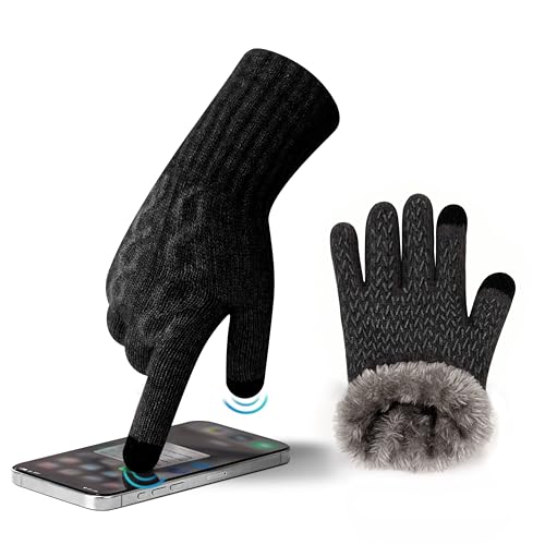MAGISDU Alpaka Handschuhe Damen Touchscreen & Fleece Doppelfutter - Thermo Winterhandschuhe mit Anti-Rutsch und elegantem Zopfmuster-Jacquard Ski Scooter Auto Laufen Gassi...