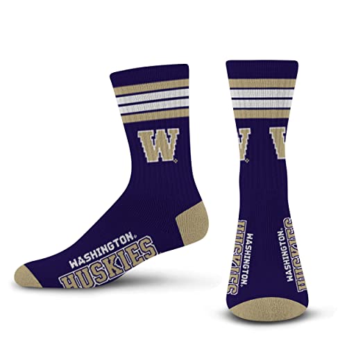 For Bare Feet NCAA Washington Huskies 4 Stripe Deuce Crew Sock Team Color MEDIUM