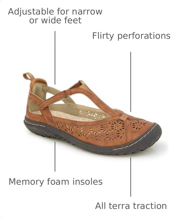 Image of JBU Women's Daffodil Comfortable Adjustable Casual T-Strap Memory Foam APMA Accepted Mary Jane Walking Flat