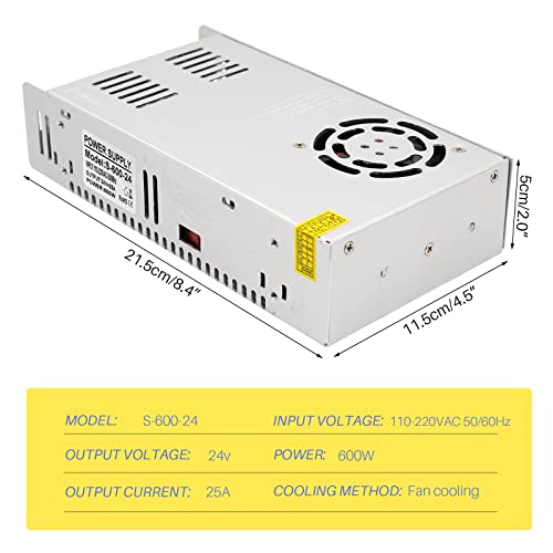 MOGOULUA DC 24V 25A 600W Netzteil Schaltnetzteil Netzteil Adapter Transformator Schalter für LED-Streifenlicht Schaltnetzteil CCTV-Kamera Sicherheitssystem Radio 3D Drucker Überwachungsnetzteil – Bild 3