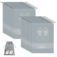 20 Pcs Shoe Storage Bags,Dustproof Waterproof Travel Shoe Bags,Drawstring Shoes Bags with Transparent Slot, for Men Women, Organizers for Shoes, Underwear, Cosmetics, Daily Use(Grey)