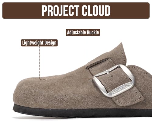 Image of Project Cloud 100% Genuine Leather Clogs for Women Shoes - Memory Foam Insole, Non-Slip & Natural Cork Footbed Arch Support Big Buckle Womens Clogs and Mules Footwear (Manchester)