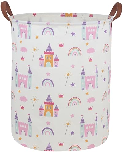 Image of Kids Laundry Hamper Girls Hamper for Nursery Boy and Girl Elephant Hamper Cute Kids Toys Storage Bin Organizer Room Decor for Home(Castle)
