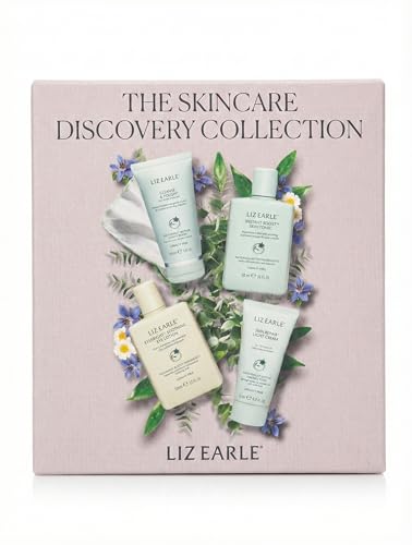 Liz Earle The Skincare Discovery Collection Gift Set Hot Cloth Cleanser 30ml Skin Tonic 50ml Eye Lotion 50ml Light Cream 15ml with Cotton Cloth