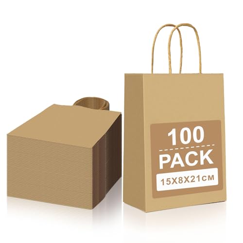Gucass 100 Stück Klein Papiertüten mit Henkel, Braun Kraft...