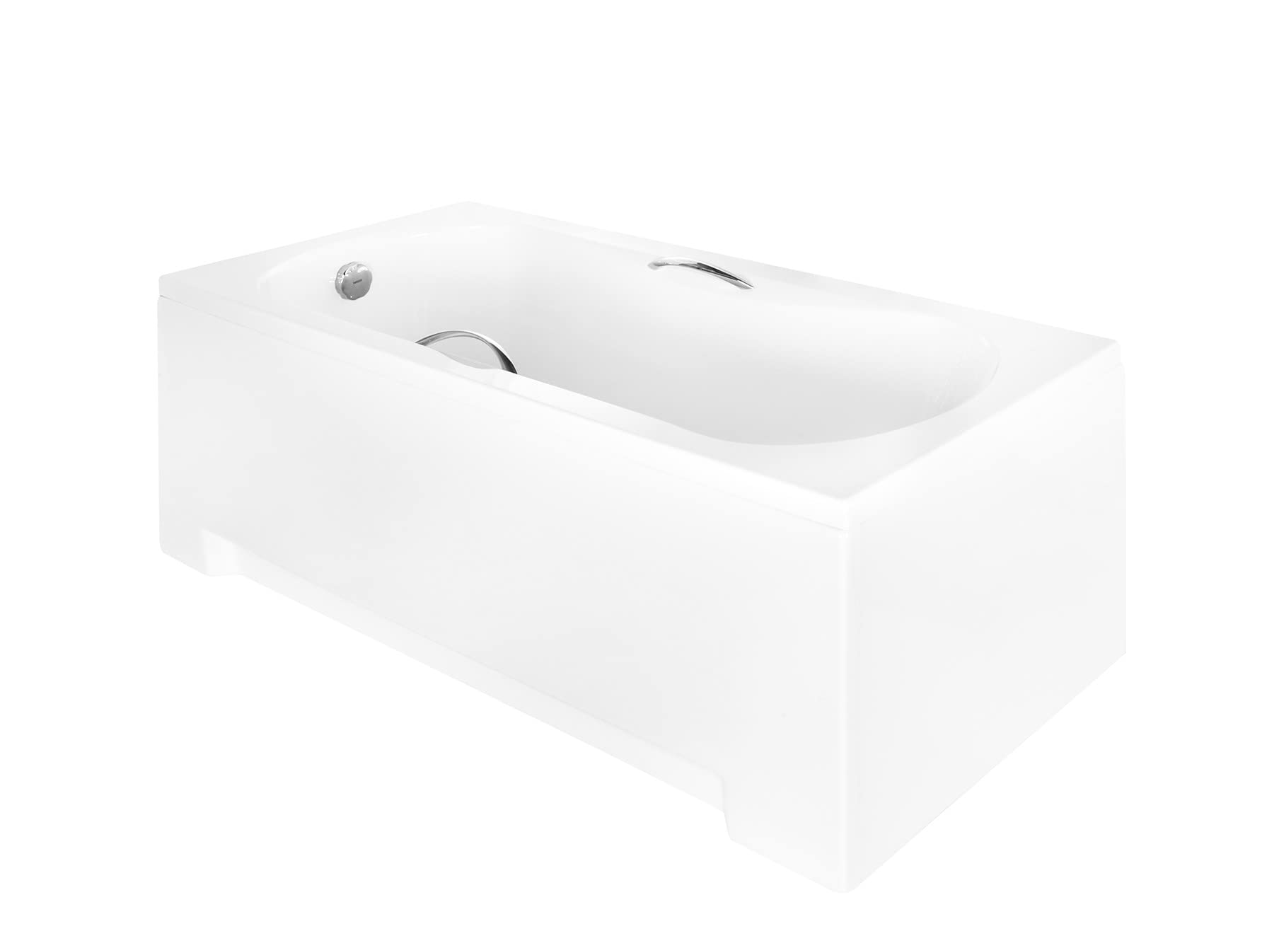 BADLAND Badewanne Original Weiß Acryl Wanne Rechteck ARIA PLUS 160x70 KOMPLETTSET SET mit Weiß Acrylschürze + Füßen und Exklusive Chrom Automatik Ablaufgarnitur Made in EU 4in1