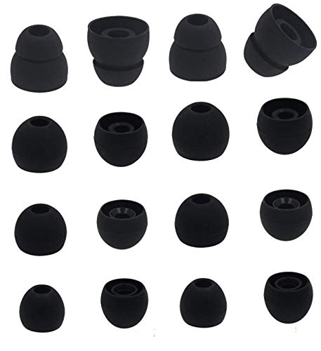 Replacement Ear Tips for HBS Wireless Headphones, BLUEWALL Ear Cushion Ear Tips for LG HBS 730 750 770 810 910, L/M/S Double Flange Size Durable Soft Gel for HBS, 8 Pair (Black)