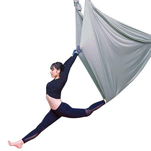 LHHL Aerial Swing Silk Yoga Set Safe Deluxe Aerial Kit Antigravity Yoga Swing Elastic Deluxe Aerial Kit Yoga with Carabiner and Daisy Chain Accessories (Color : Gray, Size : 700x280cm/276x110in)