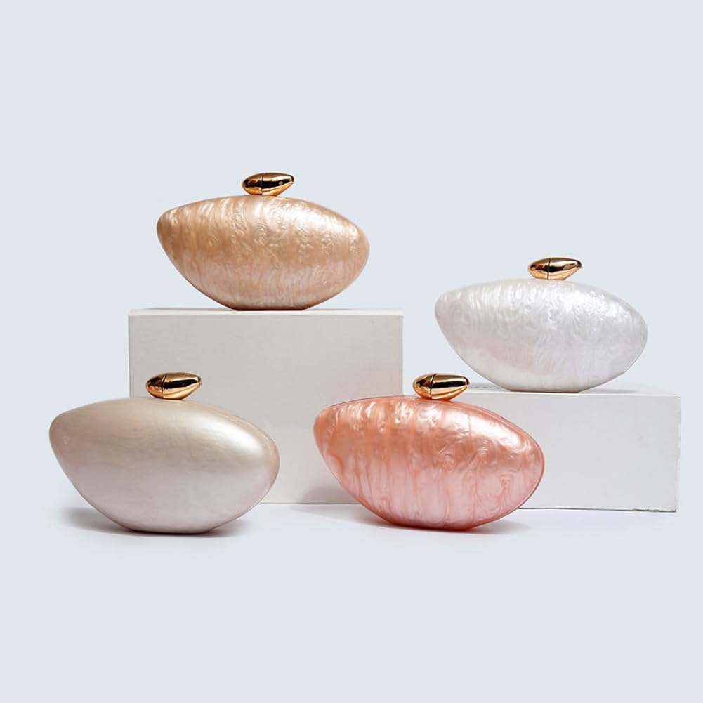 Acrylic Clutch Purse for Women Marble Evening Bag Unique Shell Shaped Handbag for Wedding Party Prom