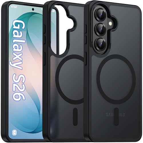 Image of Oterkin Magnetic for Samsung Galaxy S26 Case Matte, S26 Phone Case Compatible with MagSafe Frosted Translucent Shockproof Anti-Scratch Slim Fit Case Military Grade Protection (Black)