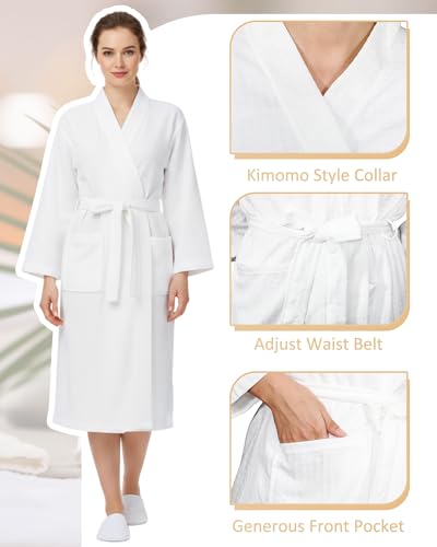 Image of Jecery Waffle Bathrobe and Slippers Bulk Set Spa Robes Hotel Bath Lightweight Thin Commercial Soft for House Shower Party