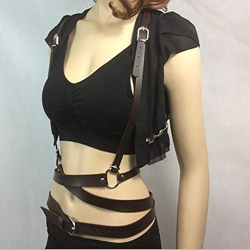 Women's Punk Waist Belt Body Chain Faux Leather Harness Adjustable with Buckles and O-Rings(SS-05Coffee)2
