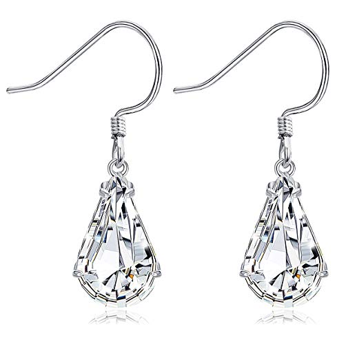 Sllaiss Made with Swarovski Crystals Teardrop Dangle Earrings for Women 925 Sterling Silver French Hook Earrings Hypoallergenic Jewelry Gift