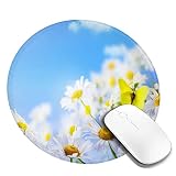 ASEELO Lot de 4 tapis de souris ronds de 20 cm en caoutchouc avec motif papillon sur marguerite pour joueurs, bureau, maison, étude