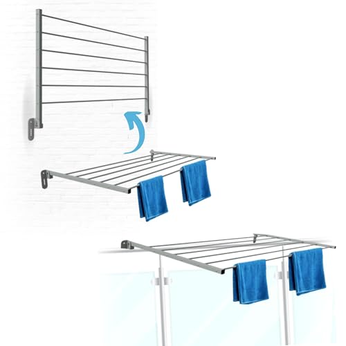 Flo.mar Stendibiancheria da parete, Stendino Richiudibile, Stendino verticale salva spazio da Interno e Esterno in Alluminio e Acciaio (Grigio, 1x120 cm)