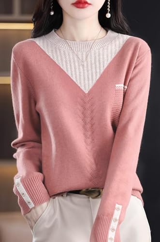 LAI MENG FIVE CATS Womens Knit Long Sleeve Crew Neck Color Layered Loose Novelty Fall Pullover Tops3