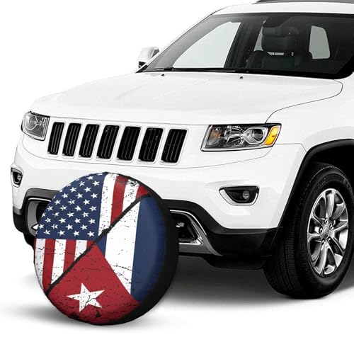 Image of Cuba Cuban American Flag Spare Tire Cover Weatherproof Wheel Protectors Dust-Proof Sun Protection Wheel Tire Covers Universal Fit for Truck SUV RV Camper Trailer Car Accessories 16 inch