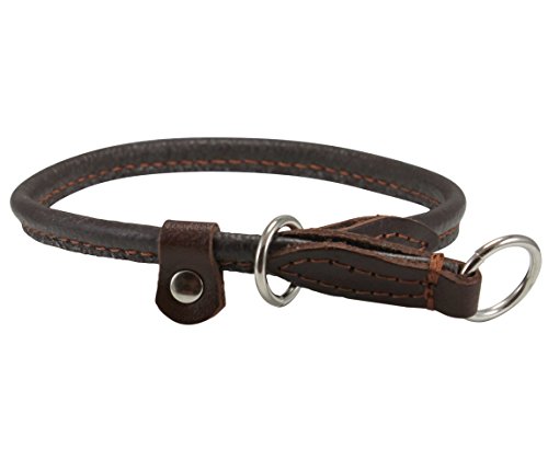 Round Genuine Rolled Leather Choke Dog Collar Brown (20' Long)
