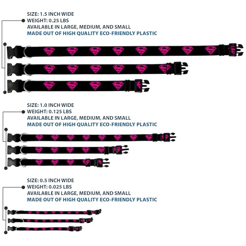 Collar plástico Buckle Down Superman Shield negro rosa ajustable para perros 4