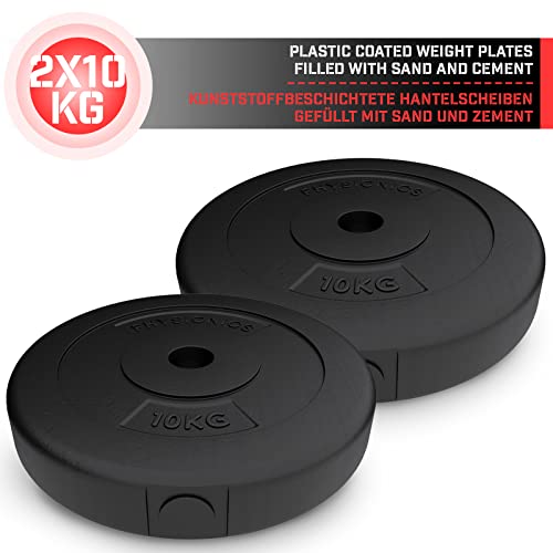 Physionics® Disques Poids - Set 2 x 2,5/5/10/15kg, Ø 31mm, Revêtement en Plastique - Plaques pour Haltères, Fitness, Musculation (2 x 10kg) – Image 3