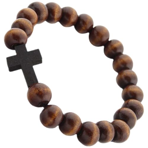 WRITWAA Pulsera de Madera Artesanal con Cuentas Redondas Cruz Decorativa Ligera y Suave Pulsera Cristiana Unisex para Bodas y Uso Diario