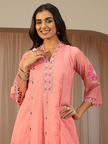 Image of Libas Embroidered Silk Blend A Line Kurta With Trouser and Dupatta | ethnic wear | bridal suit | wedding dress | occasion wear