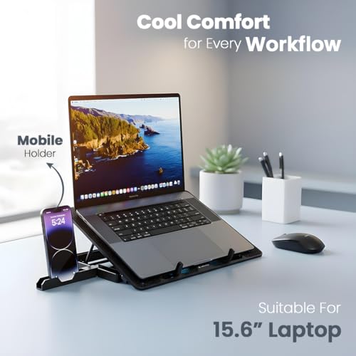 Image of Lapcare Chillmate Powerful Laptop Cooler Pad with Dual 125mm Fans, Silent Operation Noiseless Fan, Dual USB Ports, 5 Step Retractable Stand and Removable Mobile Holder