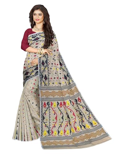 Image of Mayabi Women's Dhakai Jamdani Cotton Silk Saree Traditional Bengali Tant Korat Work, Without Blouse Piece