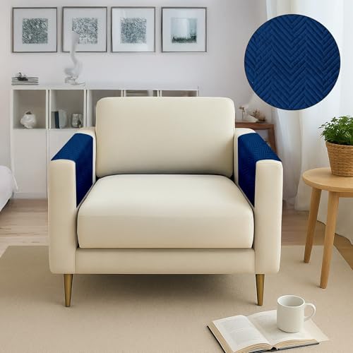 Image of Amazon Basics - Velvet Quilted Sofa Armrest - Set of 2 | Multi-Layered Fabric | 70cm x 70cm | 350 GSM | Color - Navy Blue