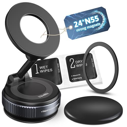 Virellix Magnetic Car Mount, Magnetic Phone Holders for Your Car, Car Phone Holder for Magsafe[24 * N55 Strong Magnets], Suction Cup Phone Mount Car/for iPhone 17 Pro Max(Black) - image 1