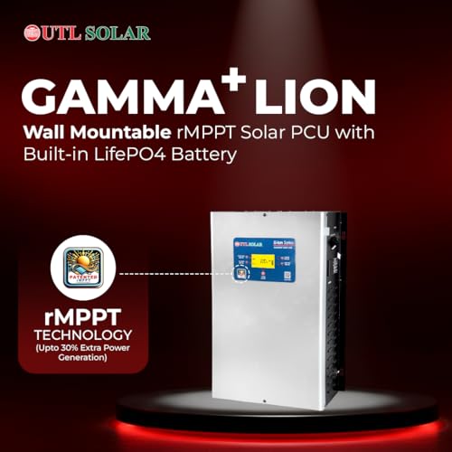 Image of UTL Gamma Plus Li-on 1200 MPPT Solar Inverter | Pure Sine Wave | Inbuilt Lithium Battery | 2X Fast Charging | LCD Multi-Color Display | Wall Mountable | for Home, Office & Shops | 5-Year Warranty