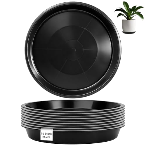 YFLeomry 10 Stück Blumentopf Untersetzer Kunststoff Untersetzer Blumentopfr aus Ø 25 cm Pflanzen Untersetzer Rund Schwarz Pflanzen Untersetzer für Blumentöpfe Innen und Außenpflanzen