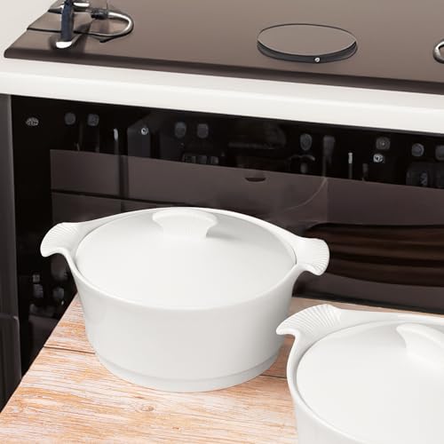 8.9" Ceramic Casserole Dish with Lids, 2.2 Quart White French Soup Tureen Bakeware Set with Handle 11 IN, Chip and Crack Resistant Baking Dish, Microwave Dishwasher Oven Fridge Safe