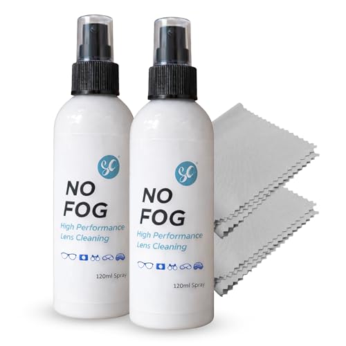 SO Anti Fog Spray for Swimming Goggles and Lenses 2 x 120ml Glasses Lens Cleaner Twin Pack Versatile Anti Fog Spray for Glasses Suitable for All Lenses- Includes 2X Microfibre Cloth