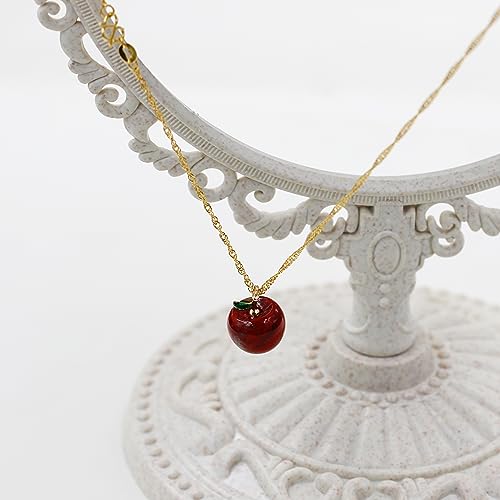 Uloveido Cute Apple-Shaped Necklace Semi Precious Stone Fruit Apple Pendant Necklace for Her4