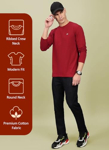 Image of Lux Nitro Men's Premium Cotton Long Sleeve T-Shirt | Modern Fit Casual Tee with Round Neck | Solid Regular Fit T-Shirt for Men