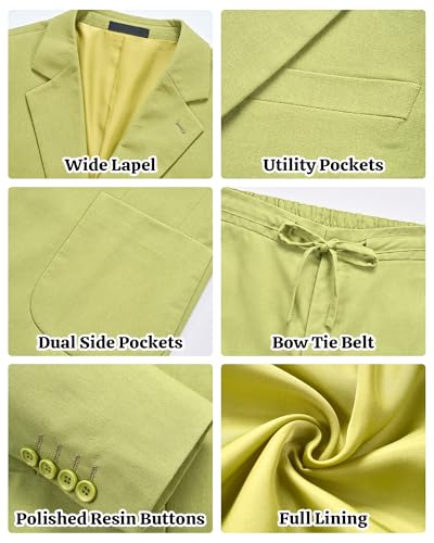 MY'S Men's 2 Pieces Linen Suit Slim Fit, Two Buttons Lightweight Jacket and Pants for Beach Wedding, Casual, or Summer Time3